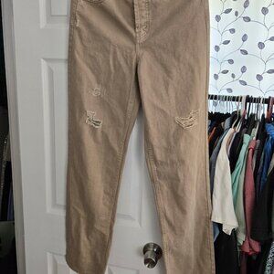 Womens Brown High Rise Ripped Jeans